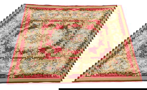 A flatweave carpet: A flatweave carpet modern manufacture, with a central floral reserve to further floral reseves, with red borders, 300 x 228cm