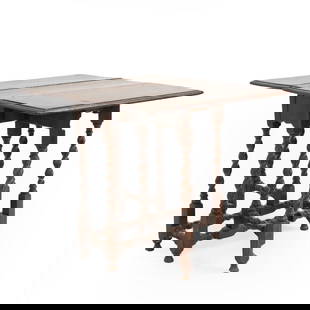 An oak drop leaf table,: An oak drop leaf table, 18th century, on barley twist legs, closed 77cm wide open 87cm wide 78cm deep 71cm high Condition Report: Dry cracks to the three plank top. Rocks on a flat surface. Water mark