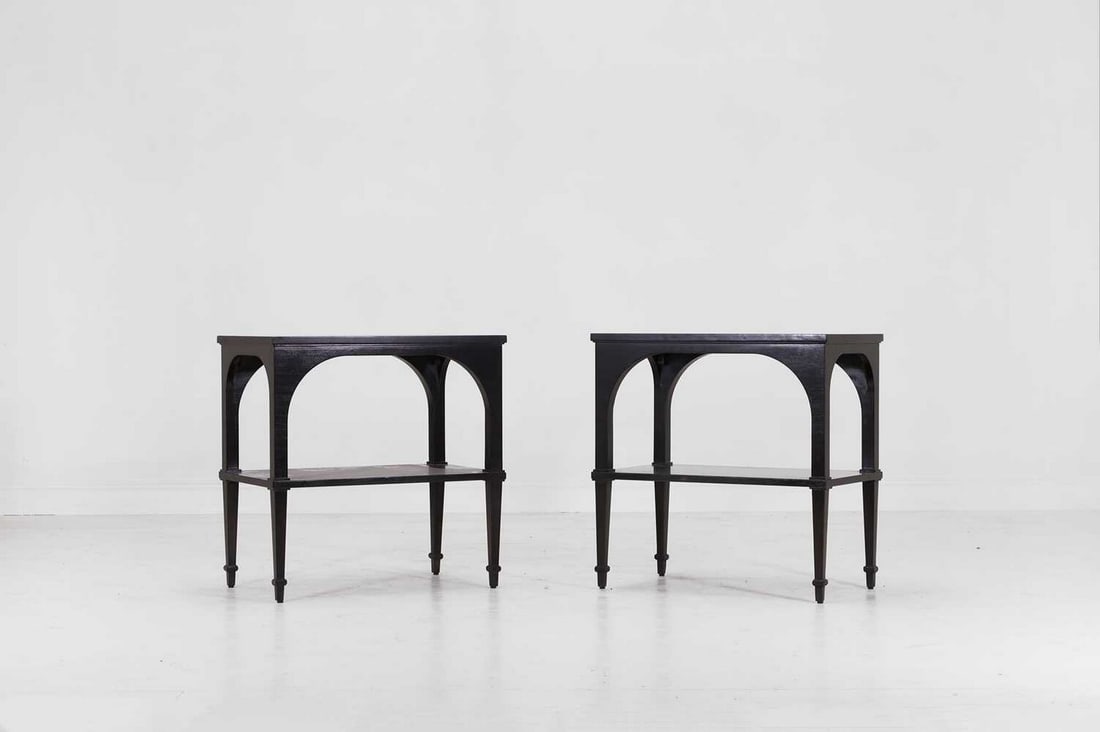 A pair of ebonised wooden 'Primavera' side tables by Paolo Moschino, (1 of 5)