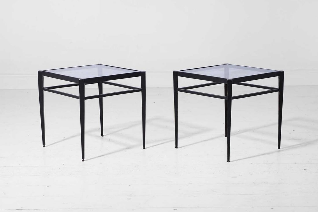 A pair of small patinated brass and glass ‘Lescot’ side tables by Paolo Moschino, (1 of 6)