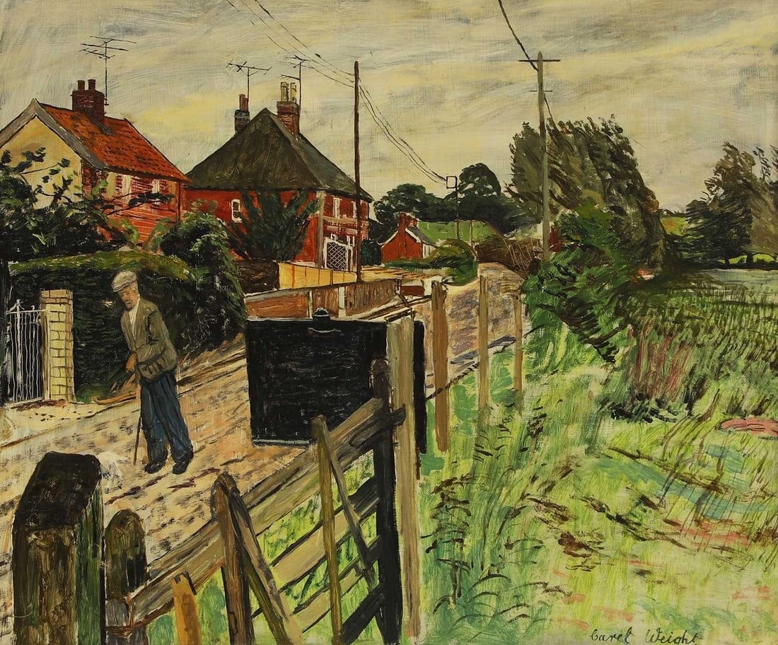 ▲ Carel Weight CH RA (1908-1997): ? Carel Weight CH RA (1908-1997) The walk signed 'Carel Weight' l.r., oil on board 51 x 61cm Provenance: With Brandler Galleries.Exhibited: Bankside Gallery, London, 'Dramatic Art', a retrospective ex
