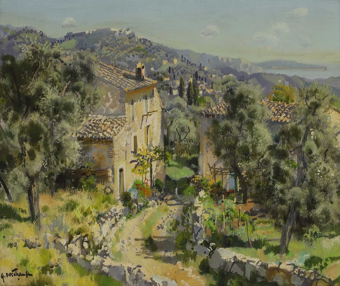 ▲ Gabriel Deschamps (French, 1919-2011): ▲ Gabriel Deschamps (French, 1919-2011) 'Mas' - a farmhouse in Provence signed 'G. Deschamps' l.l., oil on canvas 46 x 55cm Provenance: With Frost & Reed. Condition Report: Framed: 63 x 72cm Pre