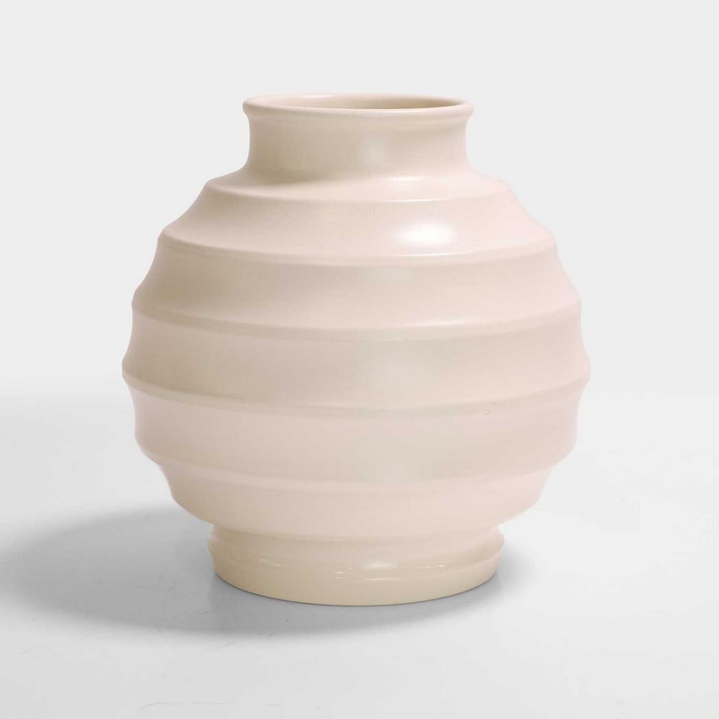 Keith Murray (1892-1981) for Wedgwood,: Keith Murray (1892-1981) for Wedgwood, a globular vase, c.1933, glazed earthenware, with facsimile printed stamp and impressed marks, 18cm diameter 18cm high