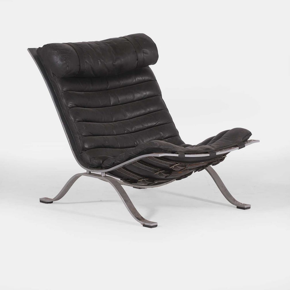 Arne Norell (Swedish, 1917-1971) for Møbel AB Arne Norell,: Arne Norell (Swedish, 1917-1971) for Møbel AB Arne Norell, an 'Ari' chair, 1970s, Swedish, black leather on a steel frame, with applied manufacturer's label, 65cm wide 86cm deep 76cm high Conditi