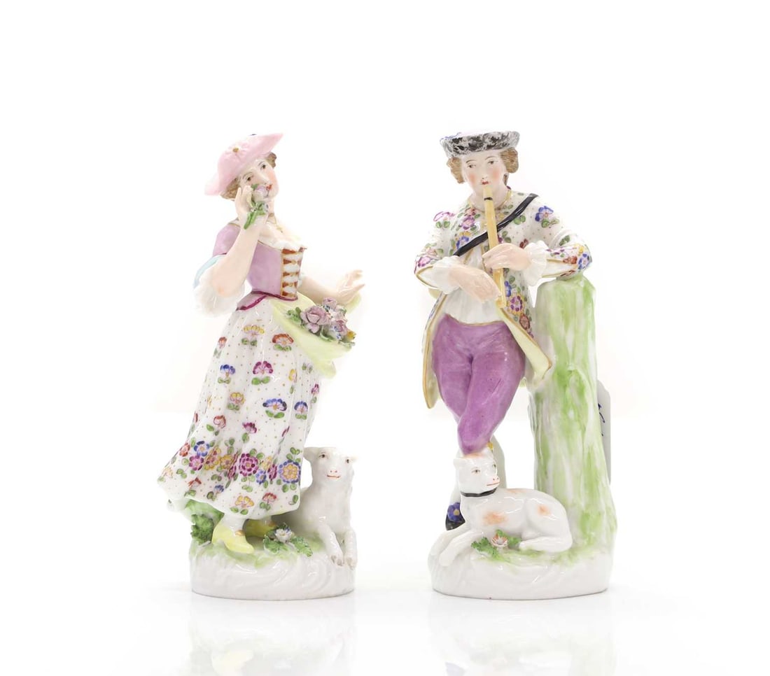 A pair of Meissen style figures, (1 of 4)
