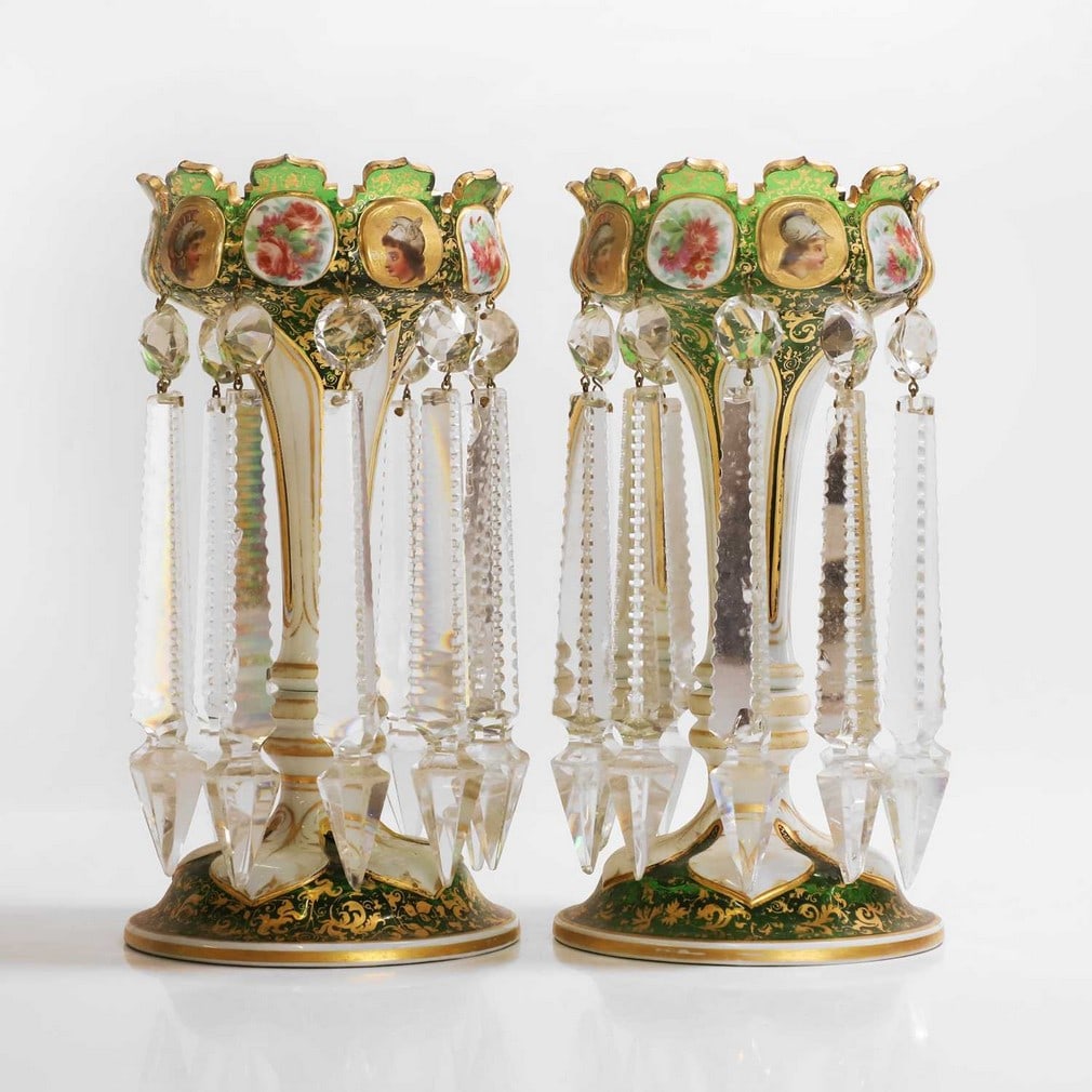 A pair of Bohemian glass table lustres, (1 of 3)