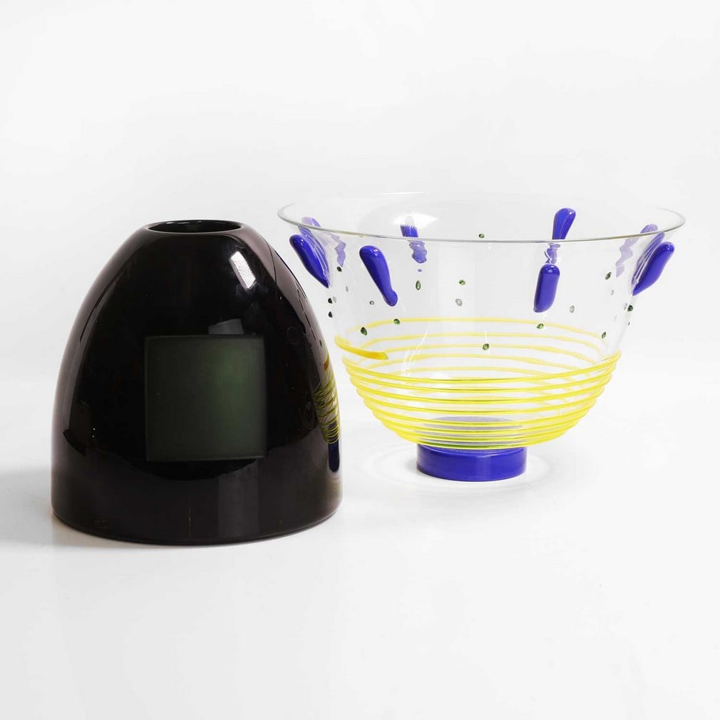 Two Salviati glass items,: Two Salviati glass items, comprising: a 'Dei Solari' bowl, designed by Giovanni Levanti, dated 1998, acid-etched mark, 31.8cm diameter 20.5cm high, and a 'Segni' vase, designed by Johanna Grawunder in