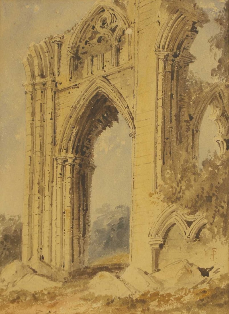 Samuel Prout OWS (1783-1852): Samuel Prout OWS (1783-1852) Church ruins signed with initials l.r., watercolour 26 x 18cm Condition Report: Framed: 47 x 37cm A little time staining commensurate with age. Colours are slightly muted,