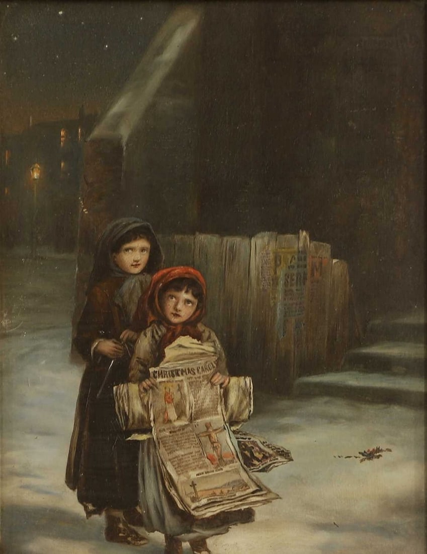 Augustus Edwin Mulready (c.1844-1904): Augustus Edwin Mulready (c.1844-1904) A Christmas carol signed 'A. E. Mulready' l.r. (behind frame), oil on board 31 x 23.5cm Condition Report: Framed size 51 x 44cm Not viewed out of glazed frame. So