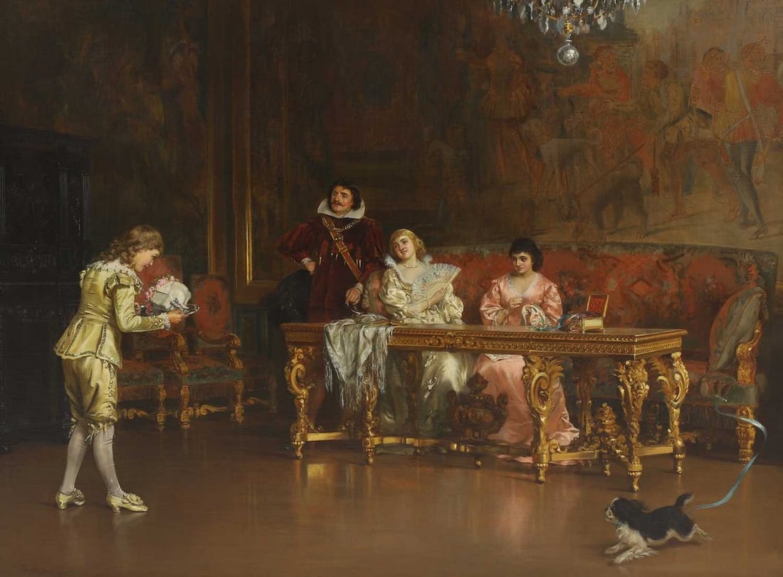 John Haynes-Williams (1836-1908): John Haynes-Williams (1836-1908) 'Two Strings to her Bow' signed and dated 'Haynes-Williams 1883' l.l., oil on canvas 92 x 122cm Condition Report: Framed: 107 x 137cm Appears to be in good condition a