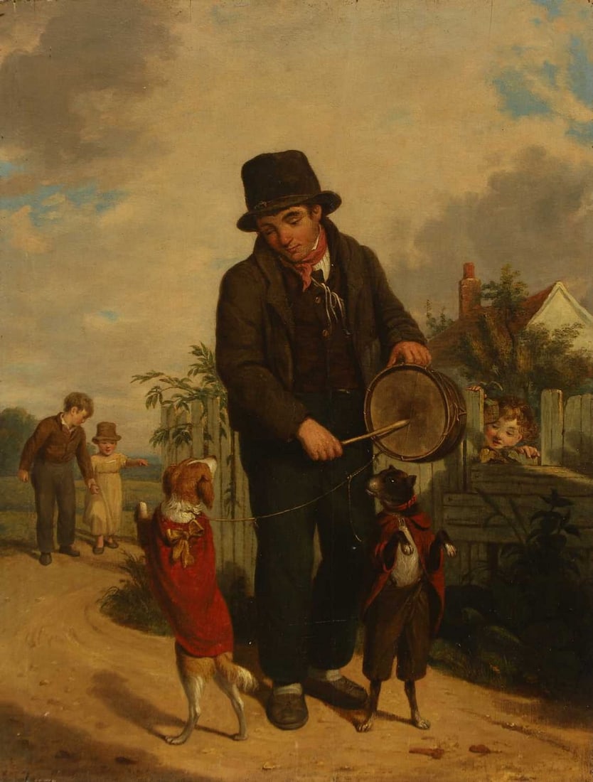 William Frederick Witherington RA (1785-1865): William Frederick Witherington RA (1785-1865) 'The Strolling Players' signed with initials l.l., oil on board 45.5 x 35cm, unframed Provenance: An East Anglian private collection. Condition Report: Th