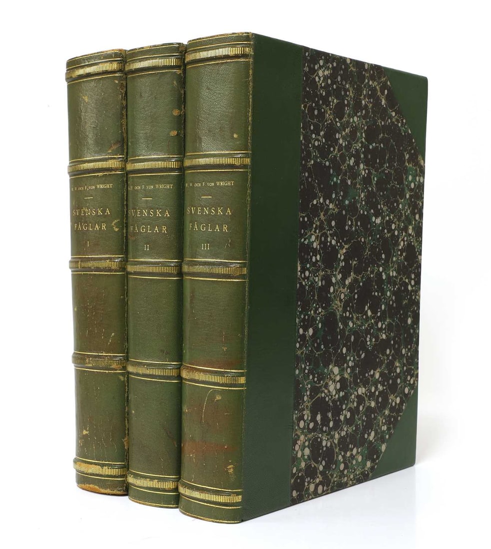 VON WRIGHT, M & F: Svenska Faglar; Efter Naturen Och Pa Sten Ritade, in 3 vols.: VON WRIGHT, M & F: Svenska Faglar; Efter Naturen Och Pa Sten Ritade, in 3 vols. Stockholm, Baarsen,, 1924-28, 1st. Edns. 364 exquisite colour lithographic plates of Swedish birds, in addition to B/W p