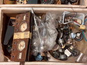 A group of classic car dashboard gauges,