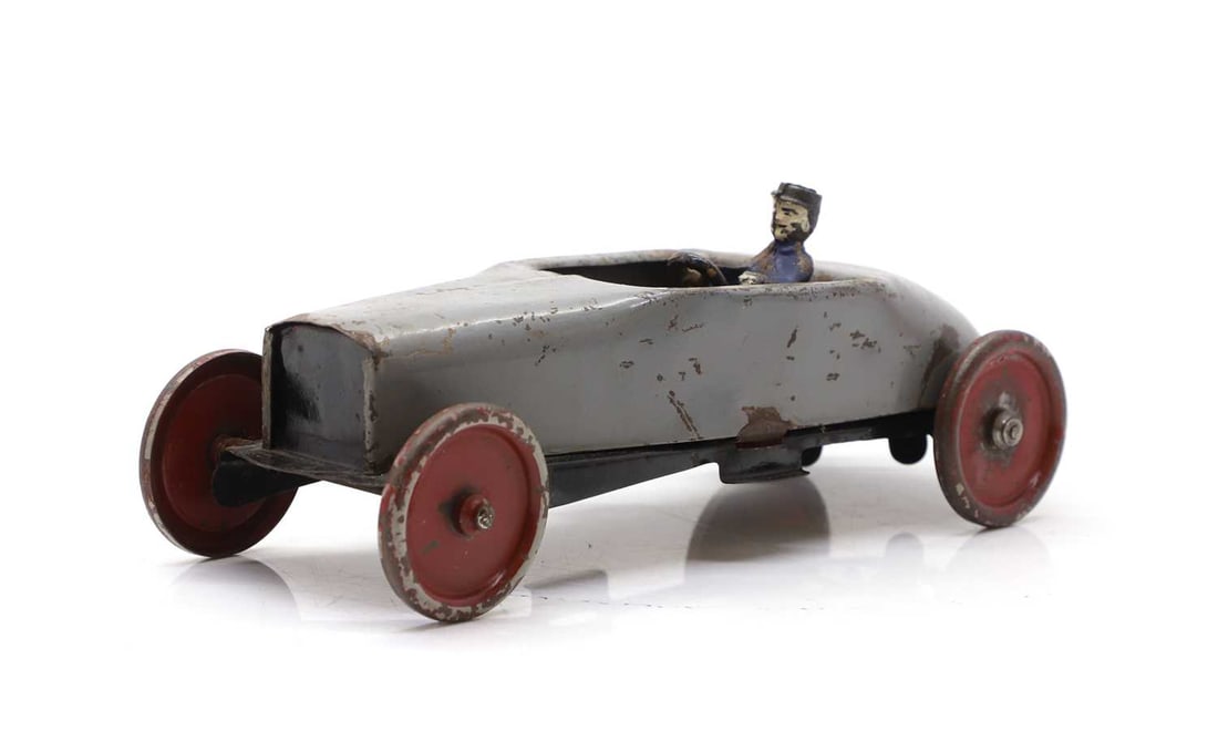 A tinplate American hot-rod clockwork toy,: A tinplate American hot-rod clockwork toy, c.1930s, a