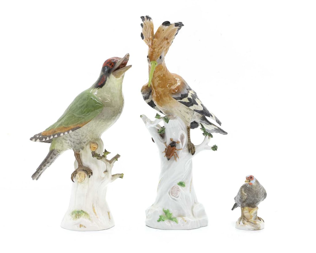 Three porcelain birds by Meissen, (1 of 2)