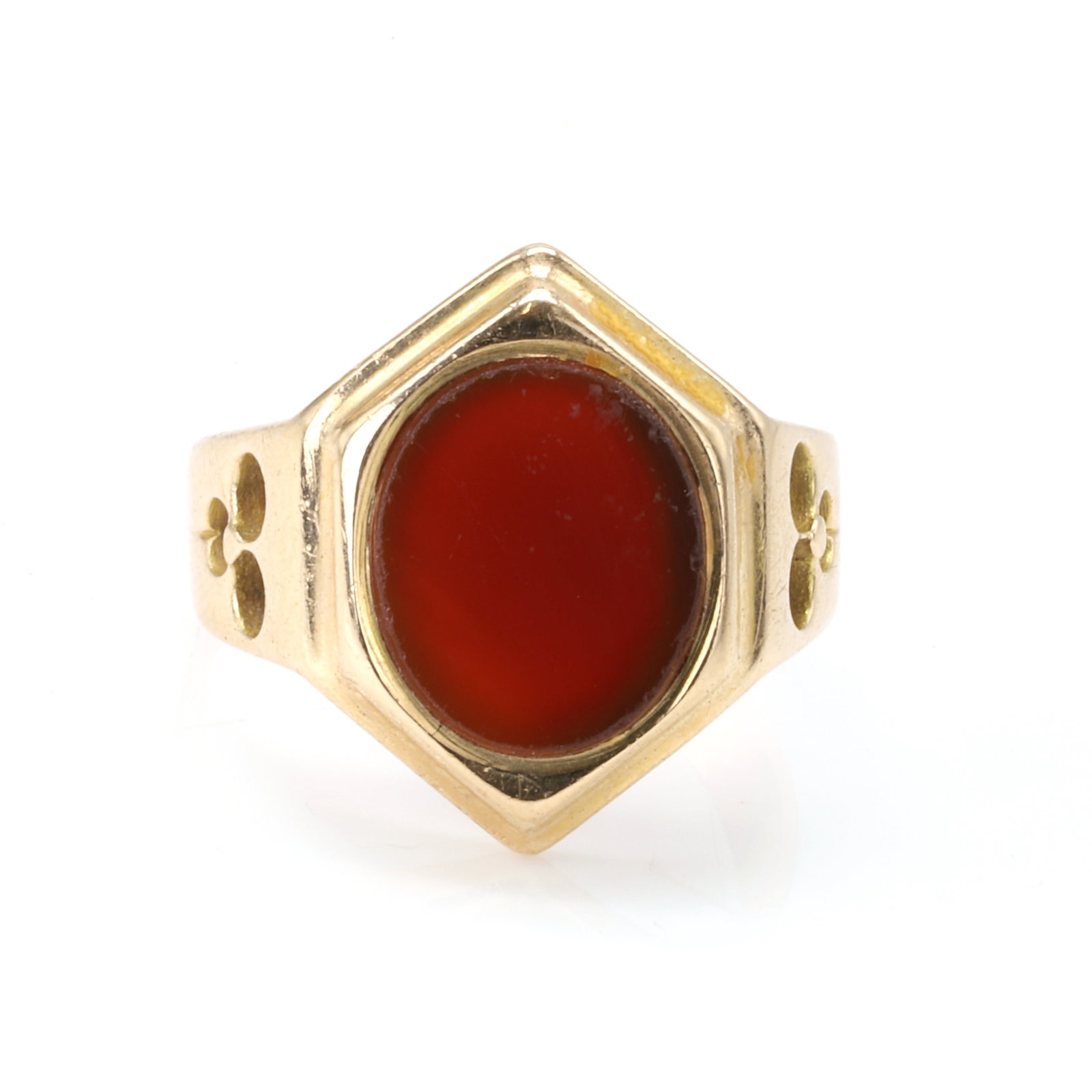 A 15ct gold carnelian signet ring, (1 of 3)