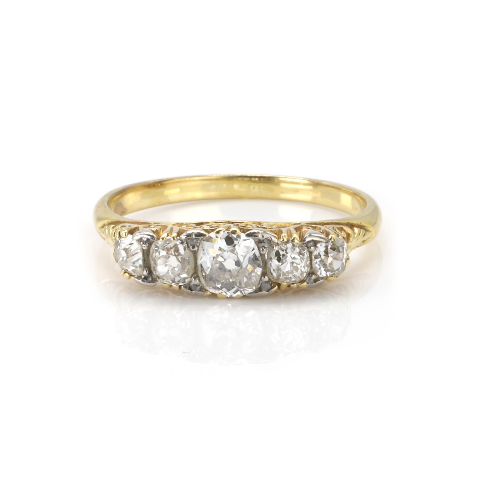 A late Victorian diamond five stone ring, (1 of 3)