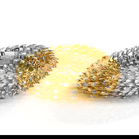 An 18ct gold diamond bracelet, c.1960,: An 18ct gold diamond bracelet, c.1960, of textured abstract design; the articulated cuff bracelet accented with round brilliant cut diamonds in claw setting, French assay mark, London import hallmark