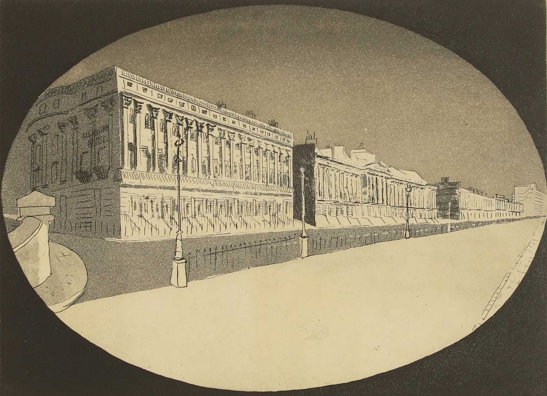 ▲ John Piper CH (1903-1992): ▲ John Piper CH (1903-1992) 'Brunswick Terrace' (Levinson 16) etching and aquatint, 1939, Plate V from the 'Brighton Aquatints' suite, an edition of 200 published by Duckworth plate 21 x 27.5cm