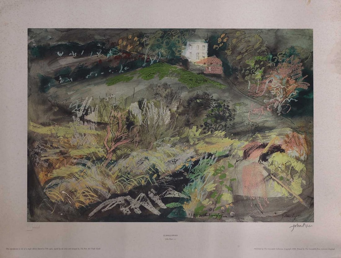 ▲ John Piper CH (1903-1992): ▲ John Piper CH (1903-1992) 'Llangloffan', 1971 offset lithograph in colours, 1980, signed 'John Piper' in pencil l.r., from an edition of 750 published by the Cavendish Collection, with 'Fine A