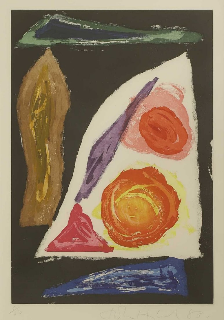 ▲ John Hoyland RA (1934-2011): ▲ John Hoyland RA (1934-2011) 'Reverie' etching and aquatint in colours, 1983, signed and dated 'John Hoyland '83' in pencil l.r., numbered 5/50 plate 68.5 x 48.5cm Condition Report: Framed: 110