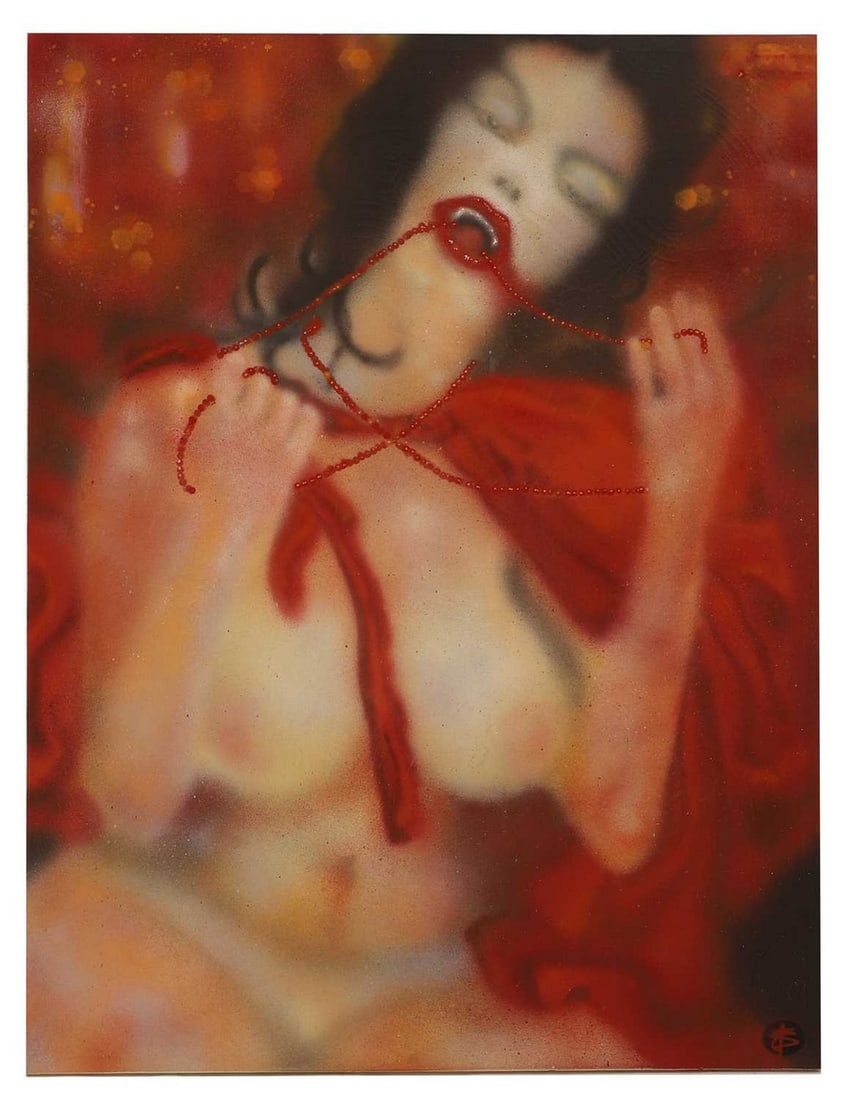 ▲ Nick Walker (b.1969): ▲ Nick Walker (b.1969) Ecstasy signed with monogram l.r., mixed media on canvas 122 x 91cm, unframed Condition Report: Cracking to surface of paint. Light surface dirt.