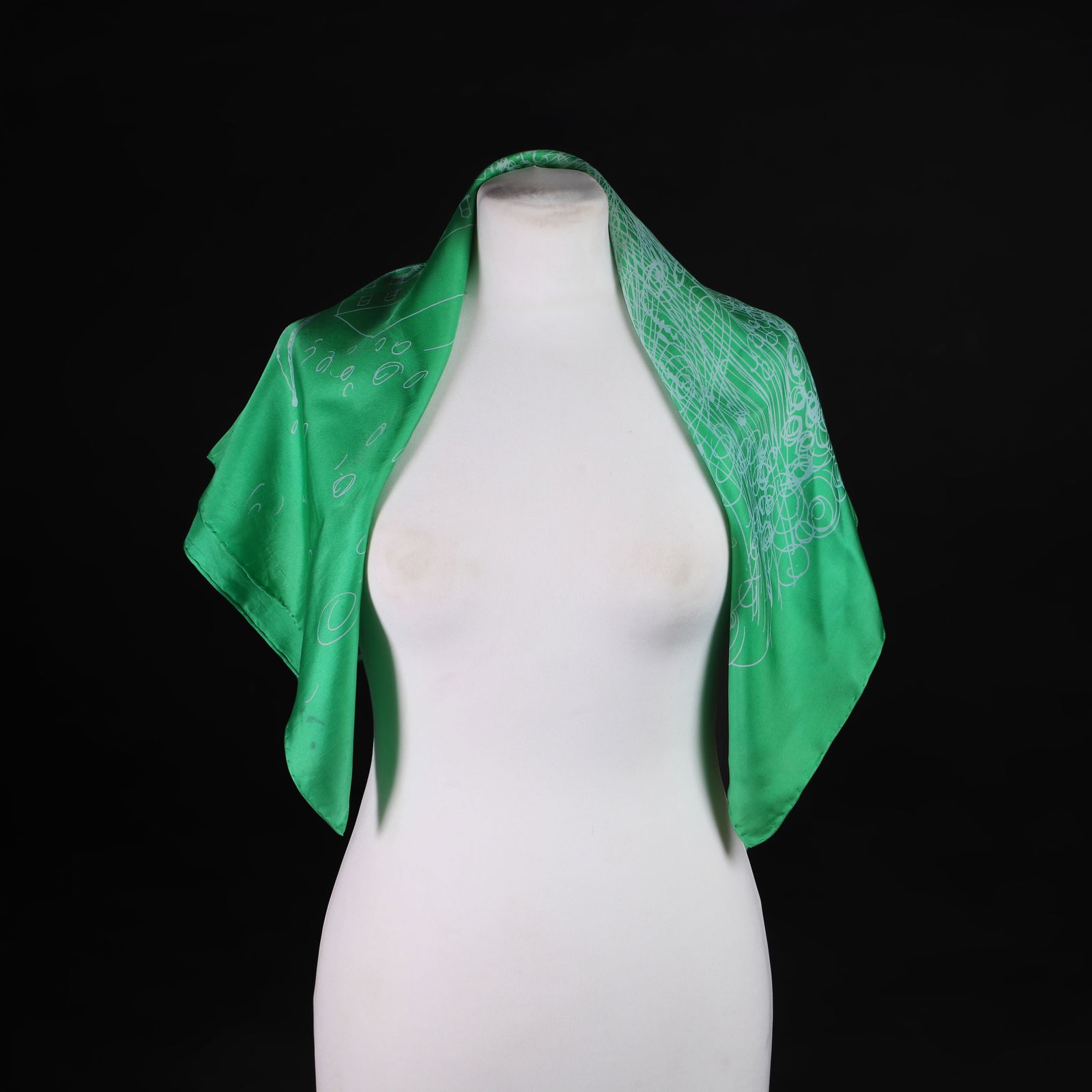 John Piper (1903-1992),: John Piper (1903-1992), a silk scarf depicting a white print of Snape Maltings Concert Hall in Suffolk by John Piper to a green ground, mid to late 20th century, inscribed with facsimile signature, 73