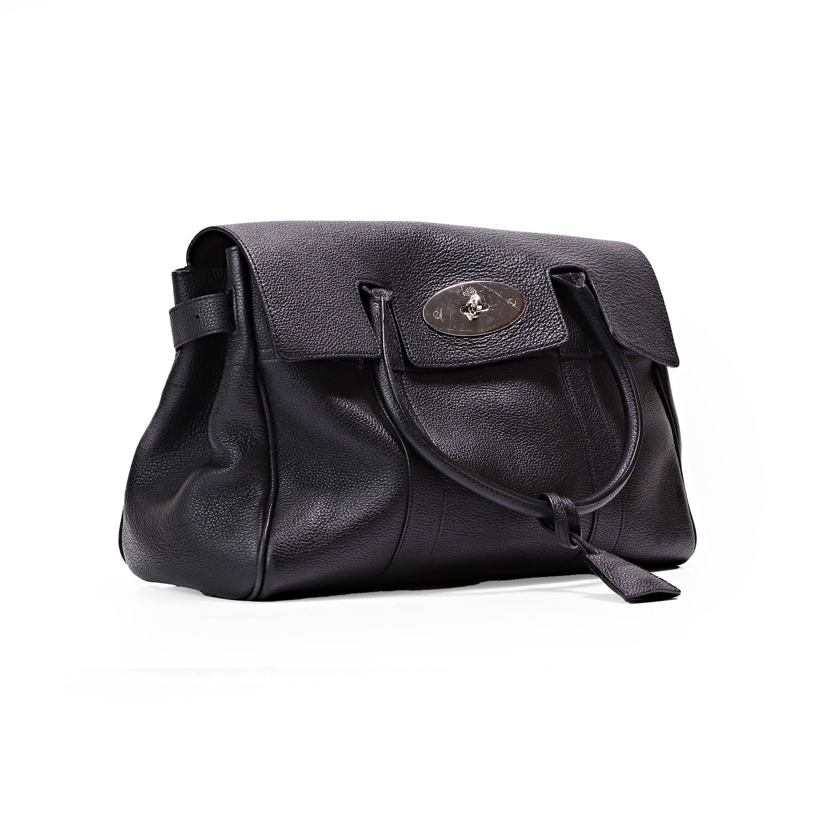 A Mulberry black grain Leather Bayswater,: A Mulberry black grain Leather Bayswater, dual rolled handles, silver tone Postman's lock closure, the interior with zip and slip pockets, serial number 221185, with dust bag and original purchase rec