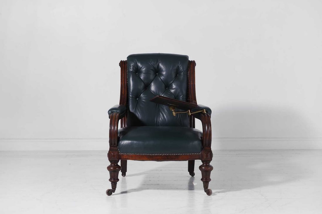 A Victorian walnut library armchair, (1 of 6)