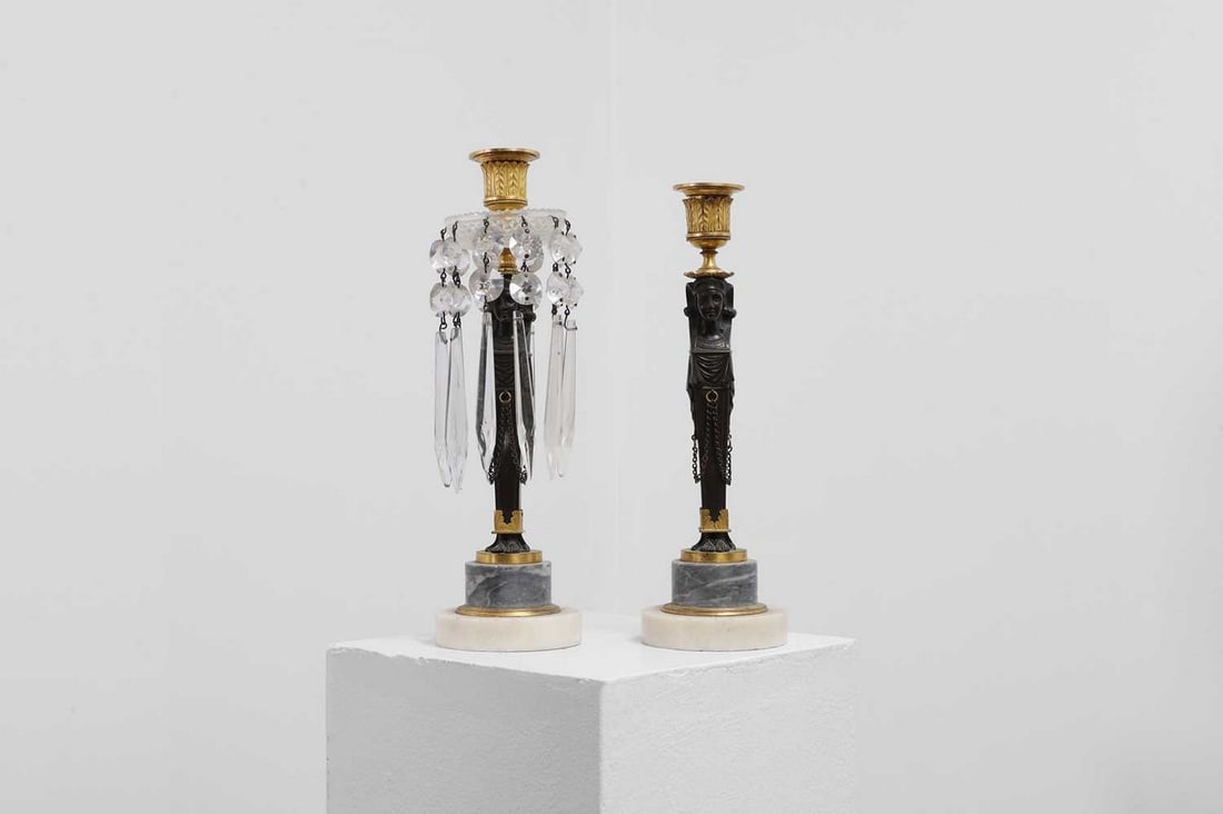 A pair of Regency Egyptian Revival candelabra, (1 of 6)