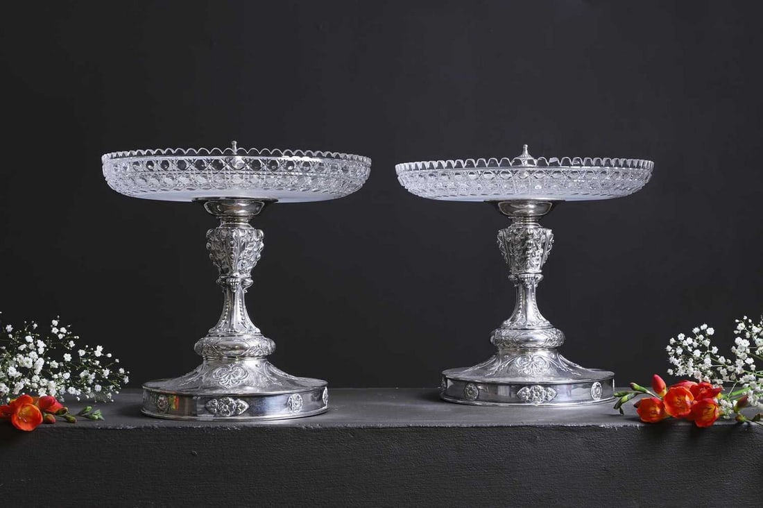 A pair of Victorian silver and cut-glass tazzas, (1 of 7)