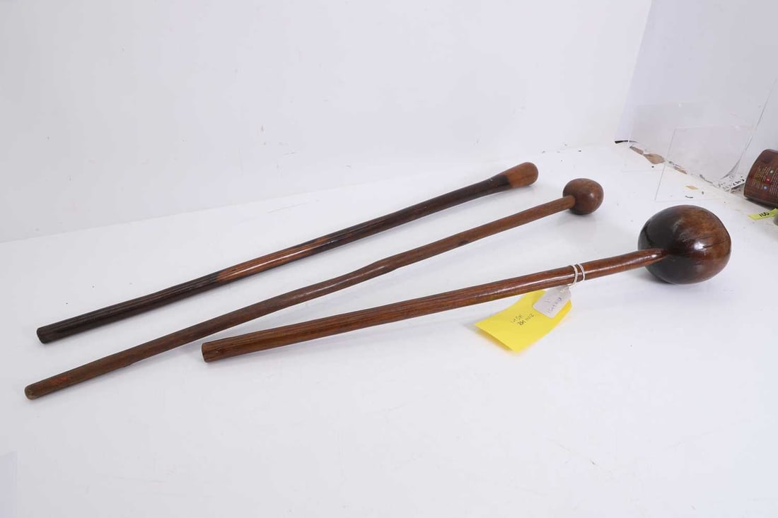 A collection of three Zulu South African knobkerries, (1 of 4)