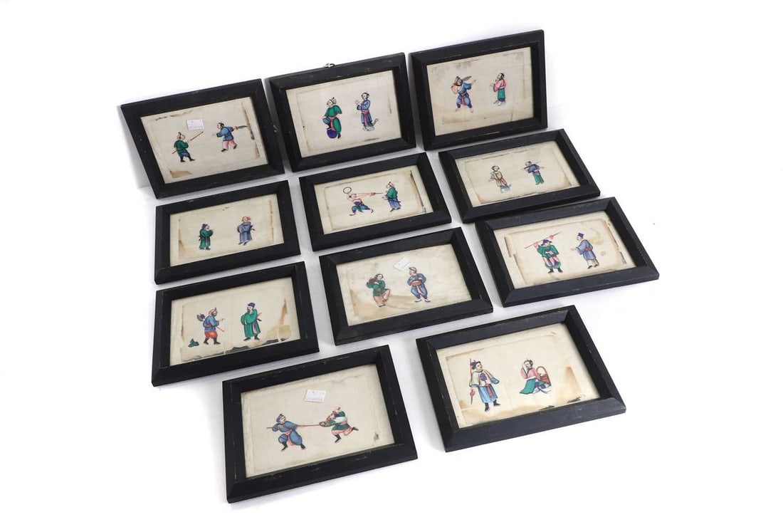 A set of eleven Chinese pith paper paintings, (1 of 2)