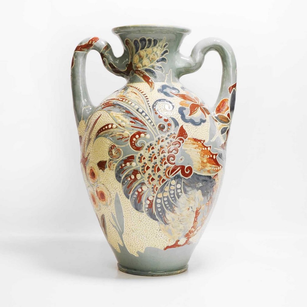 C H Brannam Pottery An ovoid form twin-handled vase (1 of 5)