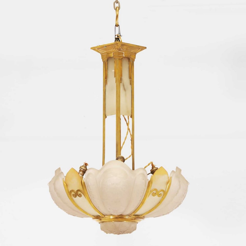 Art Deco A gilt-brass and glass ceiling light (1 of 3)