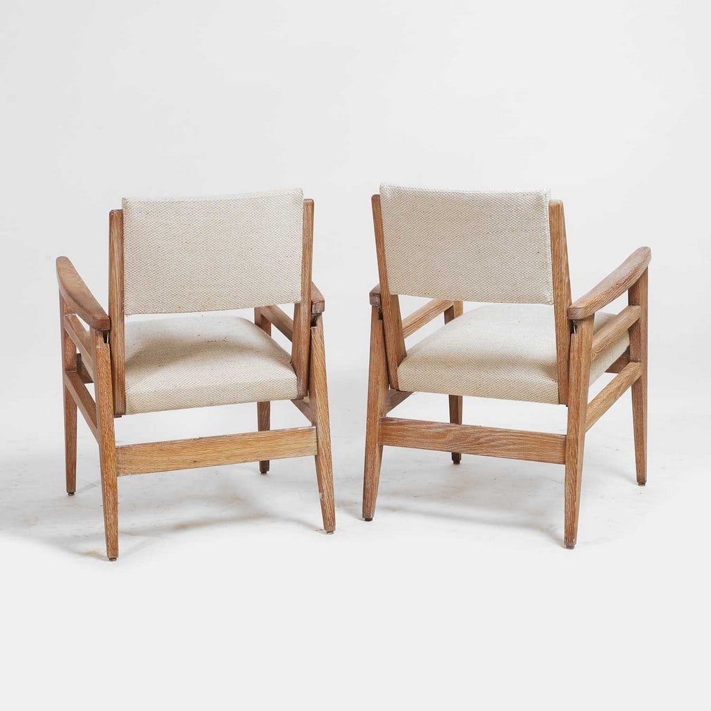 French A pair of limed oak low chairs or chauffeuses - 5
