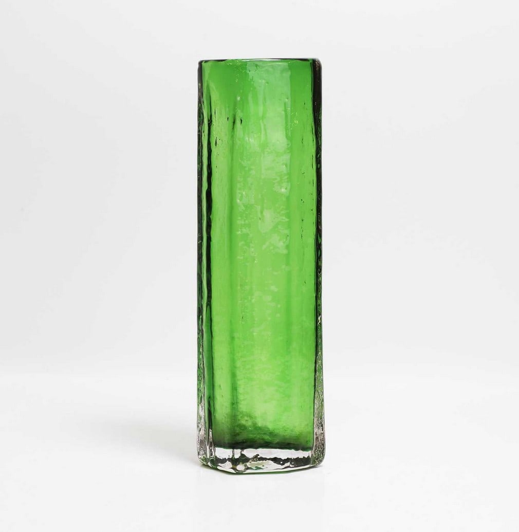 Geoffrey Baxter (1922-1995) for Whitefriars A 'Cucumber' vase: Geoffrey Baxter (1922-1995) for Whitefriars A 'Cucumber' vase Pattern number 9679, from the Textured Range, in meadow green, with applied label (30.4cm high) Provenance: A private collection,