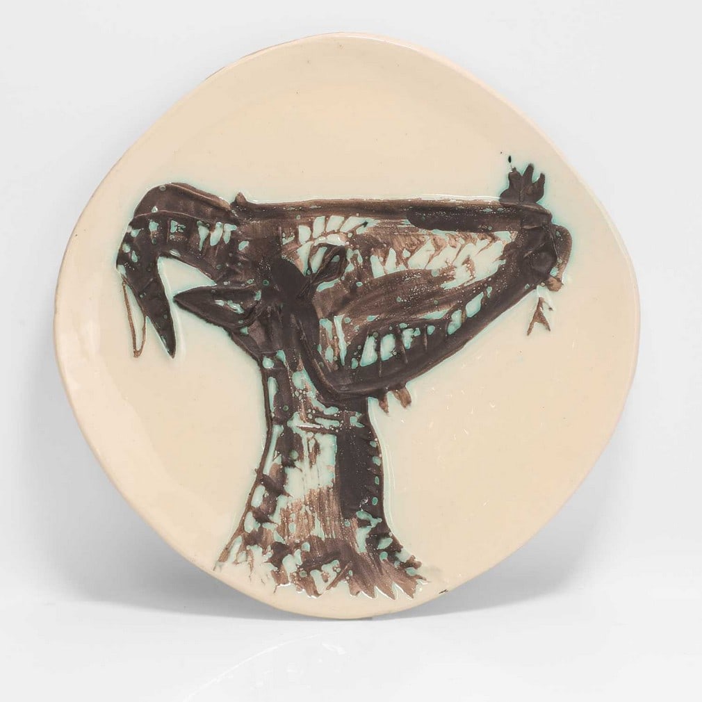 ▲ Pablo Picasso (Spanish, 1881-1973) A 'tête de chèvre de profil' (AR110) plate: ▲ Pablo Picasso (Spanish, 1881-1973) A 'tête de chèvre de profil' (AR110) plate Ceramic with oxidised paraffin decoration, 1950, from an edition of 60, stamped 'Verso Empreinte