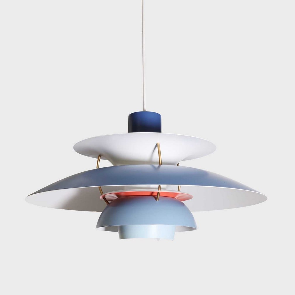 Poul Henningsen (Danish, 1894-1967) for Louis Poulsen A 'PH-5' pendant light: Poul Henningsen (Danish, 1894-1967) for Louis Poulsen A 'PH-5' pendant light Originally designed 1958, of recent manufacture, aluminium in matt lacquered hues of blue colourway with red anti-glare