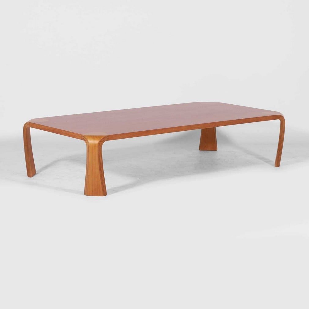 Saburō Inui (Japanese, 1911-1991) A 'Zataku' table: Saburō Inui (Japanese, 1911-1991) A 'Zataku' table 1959, beech plywood, Japanese elm (zelkova) veneer, manufactured by Tendo Mokko, with applied manufacturer's label (150cm wide, 75.5cm deep,