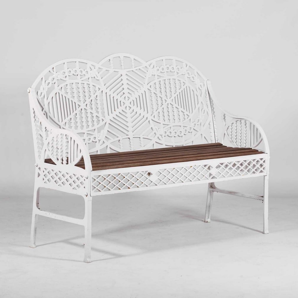 Edward Bawden RA (1903-1989) A cast iron garden bench: Edward Bawden RA (1903-1989) A cast iron garden bench Designed by Edward Bawden in 1955 for his home in Saffron Walden, entered into production in 1956 for the Bilston Foundry, Staffordshire, the