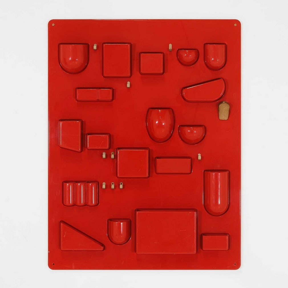 Dorothee Becker (German, 1938-2023) A 'Uten.Silo RE' wall storage unit: Dorothee Becker (German, 1938-2023) A 'Uten.Silo RE' wall storage unit Originally designed 1969, red ABS plastic (67cm wide, 5cm deep, 87cm high)