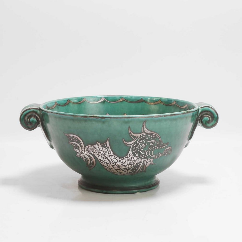 Wilhelm Kåge (Swedish, 1889-1960) for Gustavsberg A mottled green bowl (1 of 5)