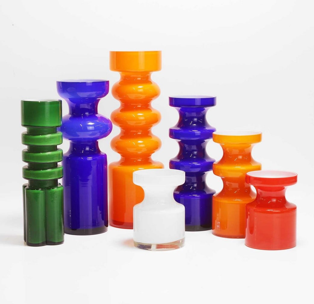 Per-Olof Ström (Swedish, 1930-1992) for Alsterfors A collection of seven cased glass vases (1 of 2)