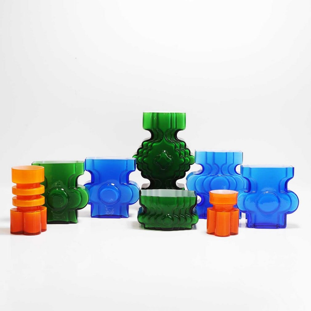 Per-Olof Ström (Swedish, 1930-1992) for Alsterfors A collection of eight cased glass vases (1 of 2)