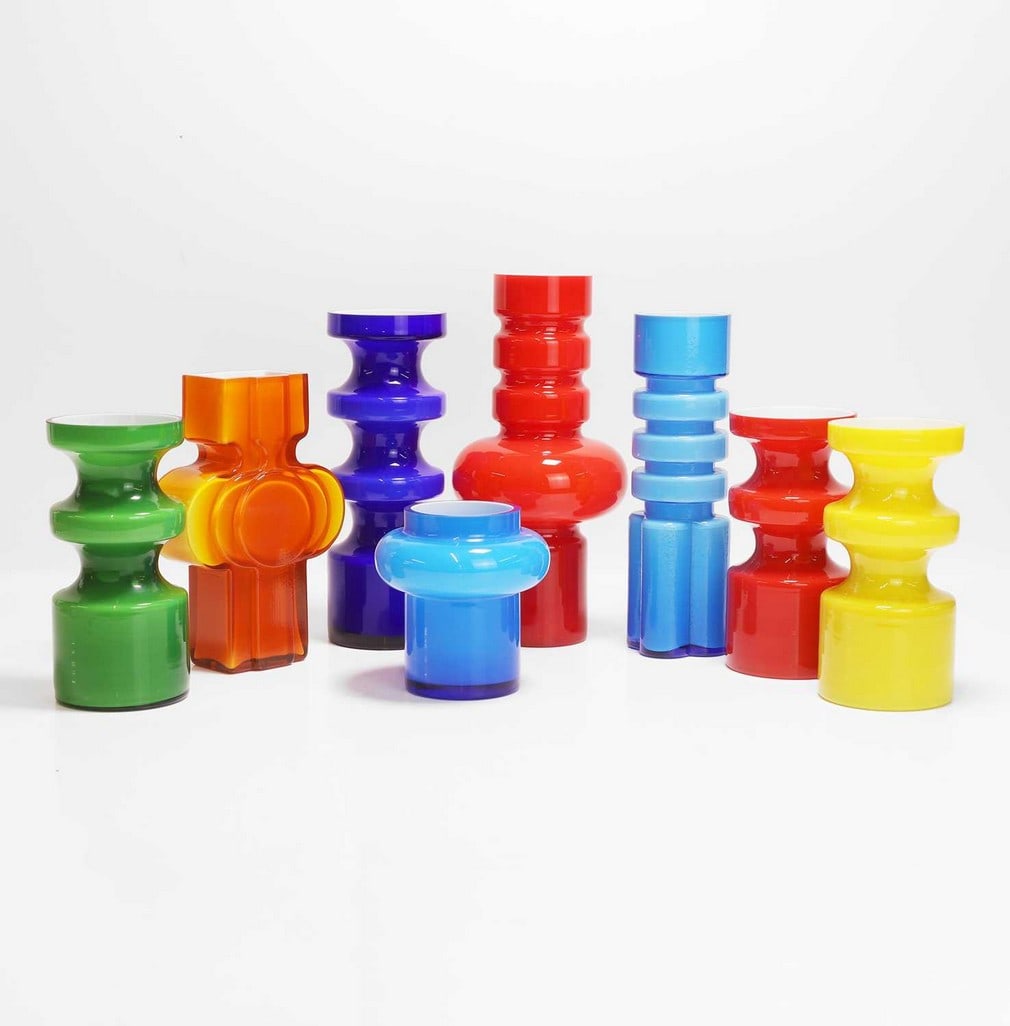 Per-Olof Ström (Swedish, 1930-1992) for Alsterfors A collection of eight cased glass vases (1 of 3)