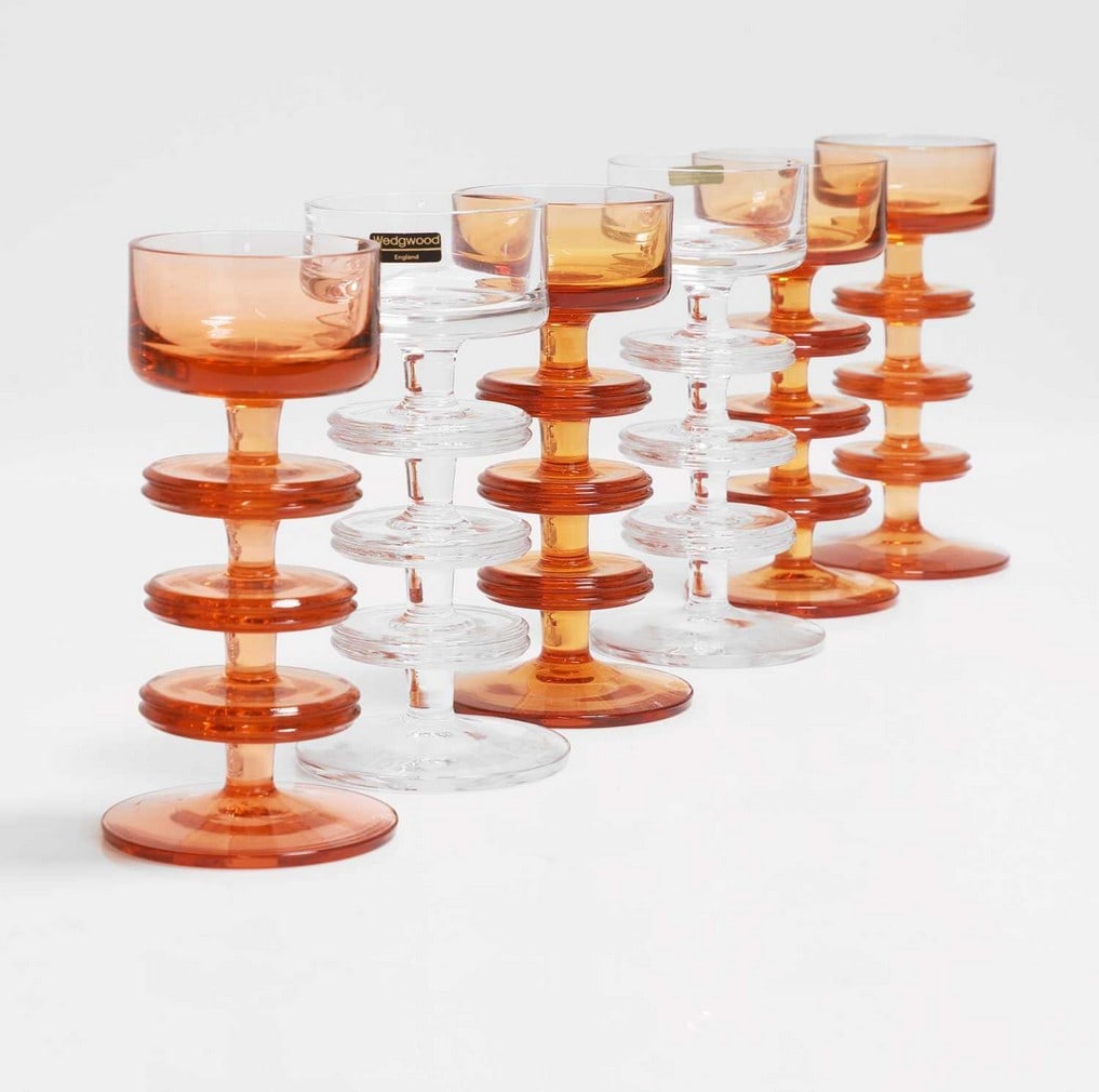 Ronald Stennett-Willson (1915-2009) for Wedgwood Four amber and two clear 'Sheringham' candlesticks (1 of 3)