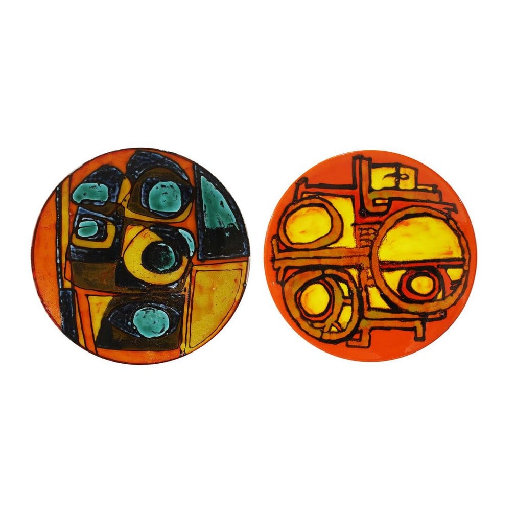 Poole Pottery Two Poole 'Delphis' Studio chargers: Poole Pottery Two Poole 'Delphis' Studio chargers c.1960s, printed marks and artists' marks (each 36cm diameter) (2) Provenance: A private collection, Norfolk.