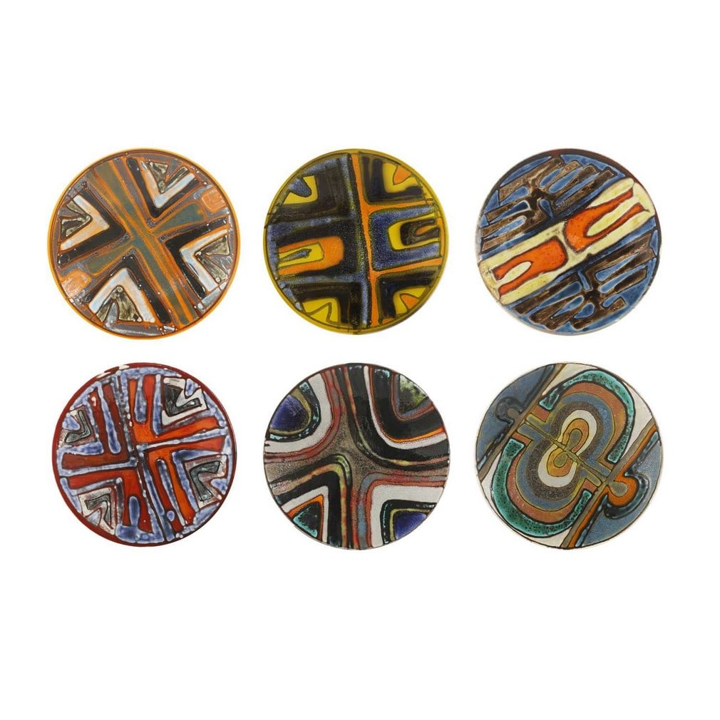 Poole Pottery Six 'Delphis' dishes: Poole Pottery Six 'Delphis' dishes Shape no.4, each with printed marks and artists' marks (each 26.5cm diameter) (6) Provenance: A private collection, Norfolk.