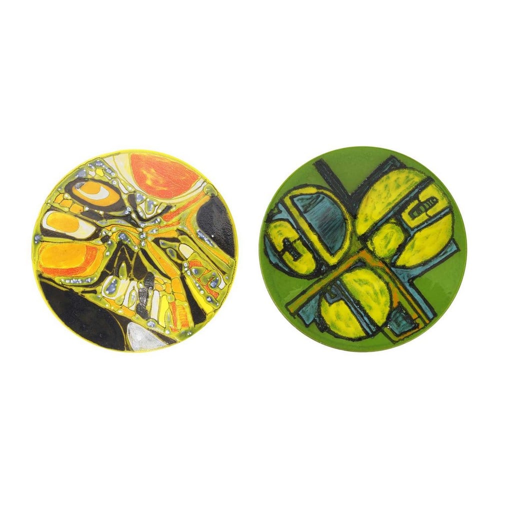 Poole Pottery Two 'Delphis' chargers: Poole Pottery Two 'Delphis' chargers Shape no.54, printed marks and artists' marks (each 41.5cm diameter) (2) Provenance: A private collection, Norfolk. Condition Report: Fair, no damages, some c